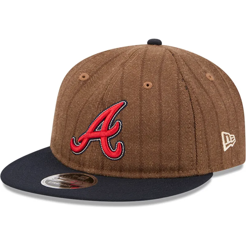 atlanta-braves-mlb-9fifty-retro-crown-wool-pinstripe-verstellbare-braun-und-marineblau-flache-kappe-von-new-era