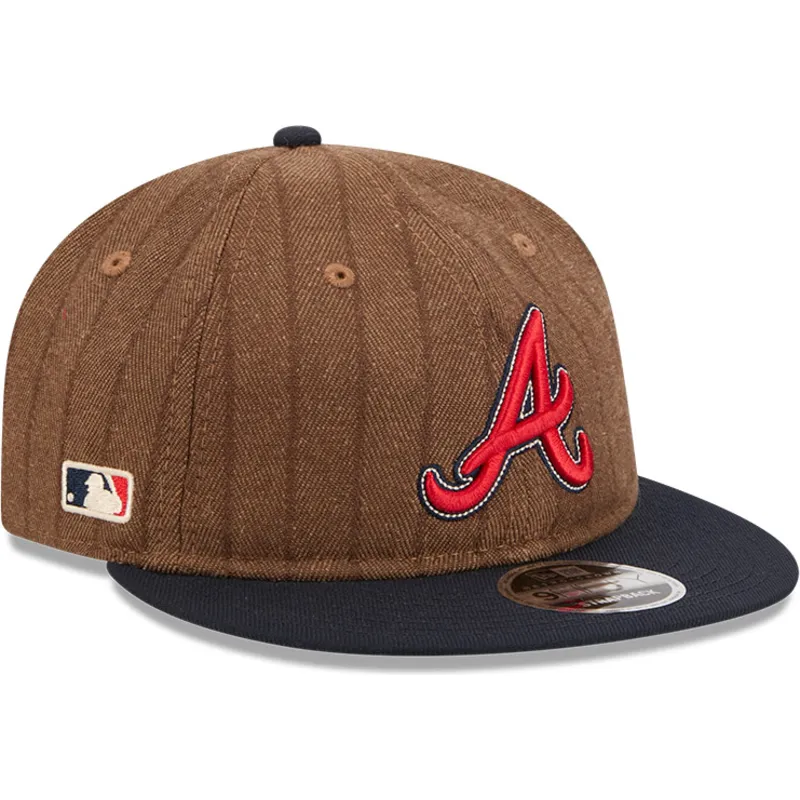 atlanta-braves-mlb-9fifty-retro-crown-wool-pinstripe-verstellbare-braun-und-marineblau-flache-kappe-von-new-era