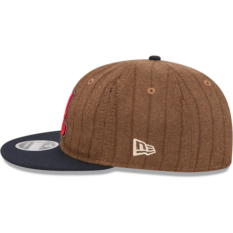 cappellino-piatto-marrone-e-blu-navy-regolabile-9fifty-retro-crown-wool-pinstripe-degli-atlanta-braves-mlb-di-new-era