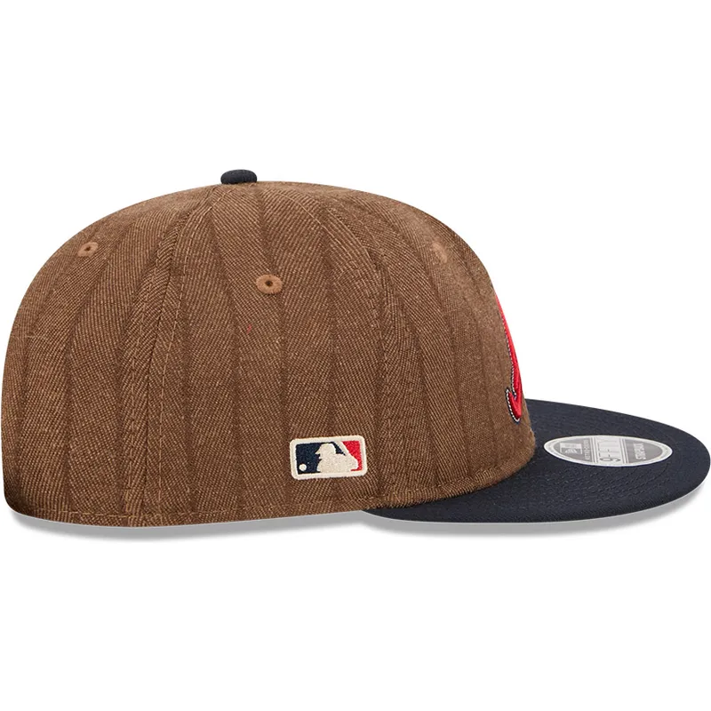 atlanta-braves-mlb-9fifty-retro-crown-wool-pinstripe-verstellbare-braun-und-marineblau-flache-kappe-von-new-era