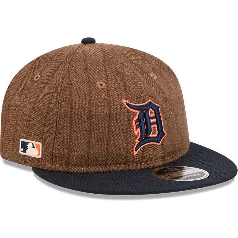 cappello-piatto-marrone-e-blu-navy-regolabile-9fifty-retro-crown-wool-pinstripe-dei-detroit-tigers-mlb-di-new-era