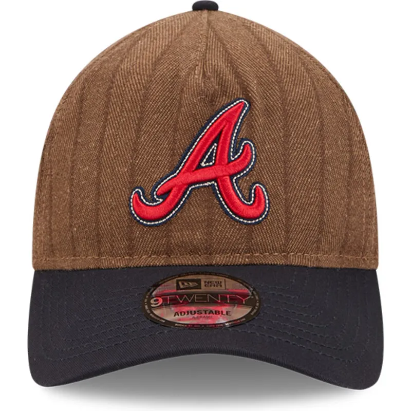 cappellino-curvo-marrone-e-blu-navy-regolabile-9twenty-a-frame-wool-pinstripe-degli-atlanta-braves-mlb-di-new-era
