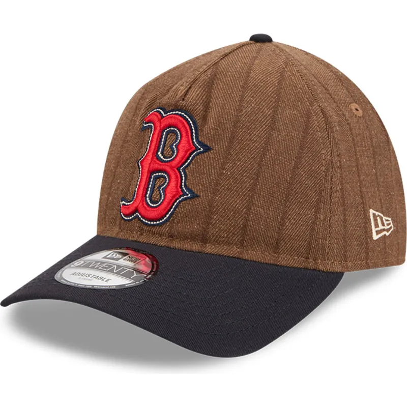 berretto-curvo-marrone-e-blu-navy-regolabile-9twenty-a-frame-wool-pinstripe-dei-boston-red-sox-mlb-di-new-era