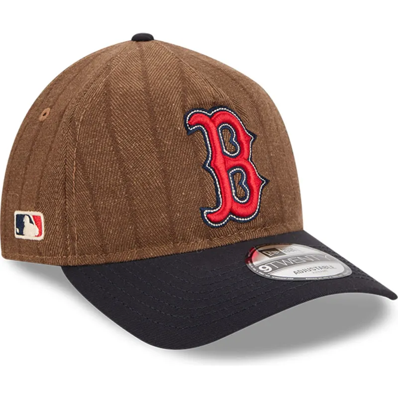 berretto-curvo-marrone-e-blu-navy-regolabile-9twenty-a-frame-wool-pinstripe-dei-boston-red-sox-mlb-di-new-era