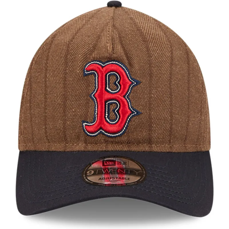 berretto-curvo-marrone-e-blu-navy-regolabile-9twenty-a-frame-wool-pinstripe-dei-boston-red-sox-mlb-di-new-era
