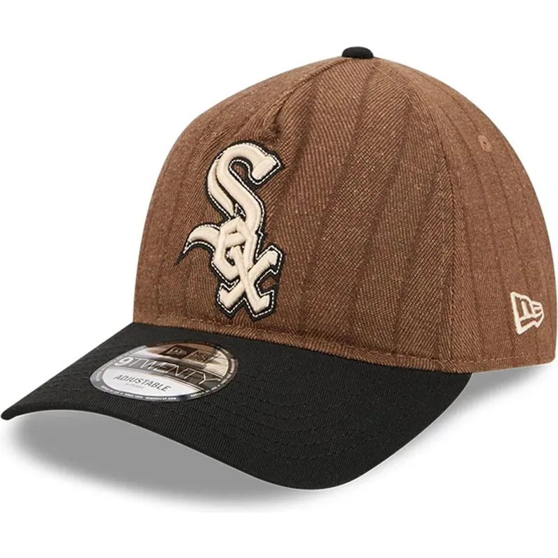 cappellino-curvo-marrone-e-nero-regolabile-9twenty-a-frame-wool-pinstripe-dei-chicago-white-sox-mlb-di-new-era