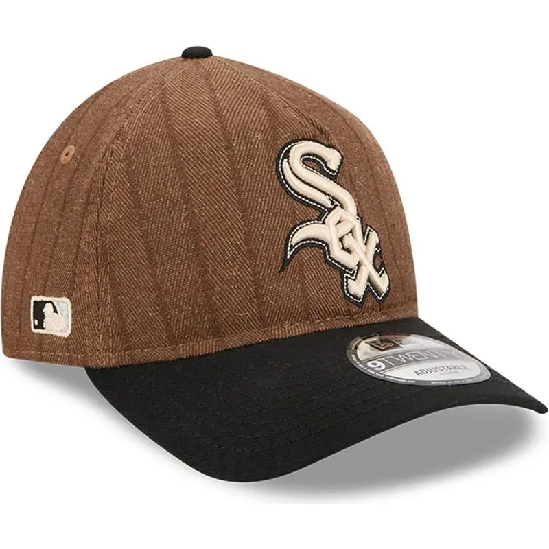 verstellbare-braun-schwarze-9twenty-a-frame-wool-pinstripe-kappe-der-chicago-white-sox-mlb-von-new-era