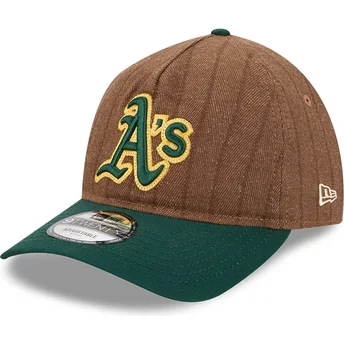 New Era Curved Brim 9TWENTY A Frame Wool Pinstripe Oakland Athletics MLB Brown and Green Adjustable Cap