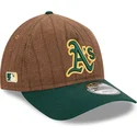 cappellino-curvo-marrone-e-verde-regolabile-9twenty-a-frame-wool-pinstripe-degli-oakland-athletics-mlb-di-new-era
