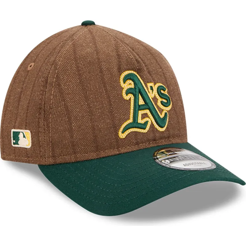 cappellino-curvo-marrone-e-verde-regolabile-9twenty-a-frame-wool-pinstripe-degli-oakland-athletics-mlb-di-new-era