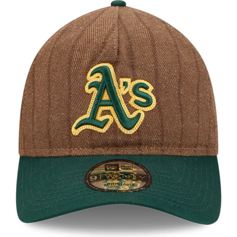 braune-und-grune-verstellbare-curved-cap-9twenty-a-frame-wool-pinstripe-der-oakland-athletics-mlb-von-new-era