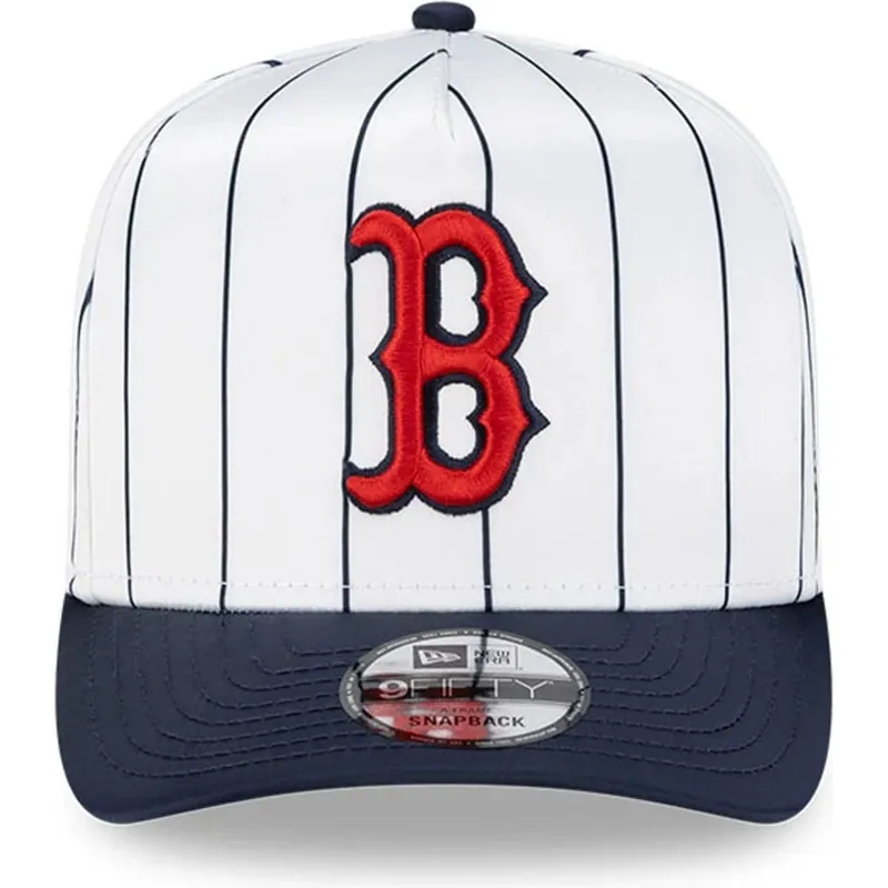 9fifty-a-frame-satin-pinstripe-snapback-kappe-in-weiss-und-marineblau-mit-gebogenem-schirm-von-boston-red-sox-mlb-von-new-era