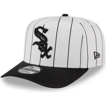 New Era Curved Brim 9FIFTY A Frame Satin Pinstripe Chicago White Sox MLB White and Black Snapback Cap