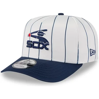 Casquette courbée blanche et bleue marine snapback 9FIFTY A Frame Satin Pinstripe Chicago White Sox MLB New Era