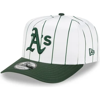 New Era Curved Brim 9FIFTY A Frame Satin Pinstripe Oakland Athletics MLB White and Green Snapback Cap