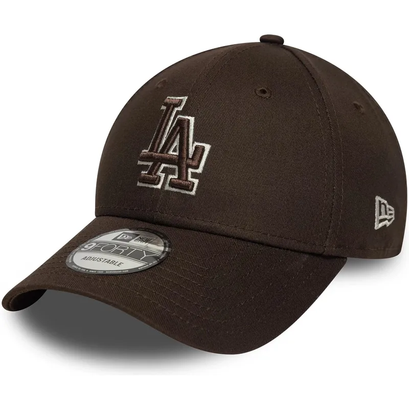 braune-verstellbare-curved-cap-9forty-outline-der-los-angeles-dodgers-mlb-von-new-era