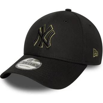 Cappellino curvo nero regolabile con logo verde 9FORTY Outline dei New York Yankees MLB di New Era
