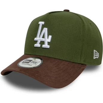Cappellino curvo verde e marrone snapback 9FORTY E Frame Suede Visor di Los Angeles Dodgers MLB di New Era