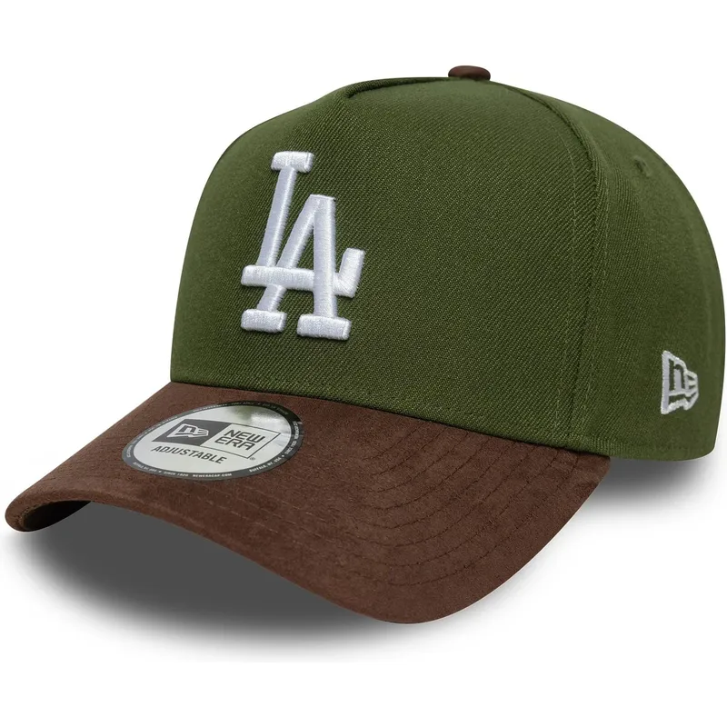 cappellino-curvo-verde-e-marrone-snapback-9forty-e-frame-suede-visor-di-los-angeles-dodgers-mlb-di-new-era