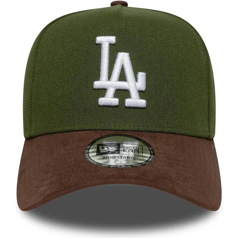 cappellino-curvo-verde-e-marrone-snapback-9forty-e-frame-suede-visor-dei-los-angeles-dodgers-mlb-di-new-era