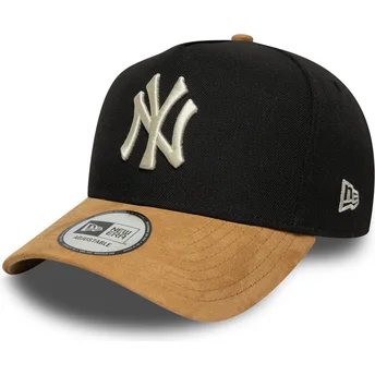 Schwarze und braune gebogene Snapback-Kappe 9FORTY E Frame Suede Visor der New York Yankees MLB von New Era