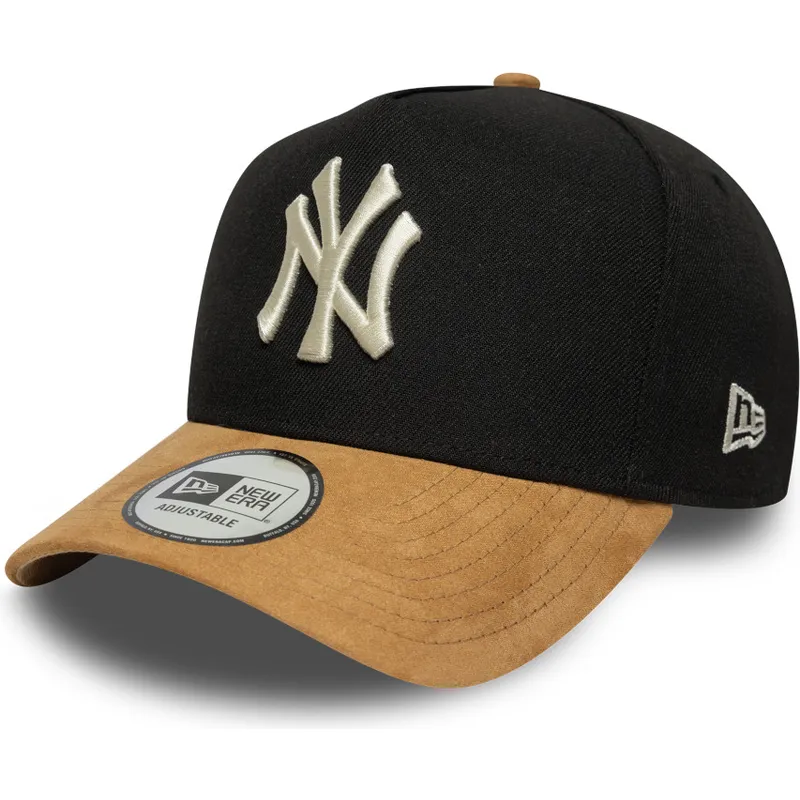 cappellino-curvo-nero-e-marrone-snapback-9forty-e-frame-visiera-in-suede-dei-new-york-yankees-mlb-di-new-era
