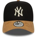 casquette-courbee-noire-et-marron-snapback-9forty-e-frame-suede-visor-new-york-yankees-mlb-new-era