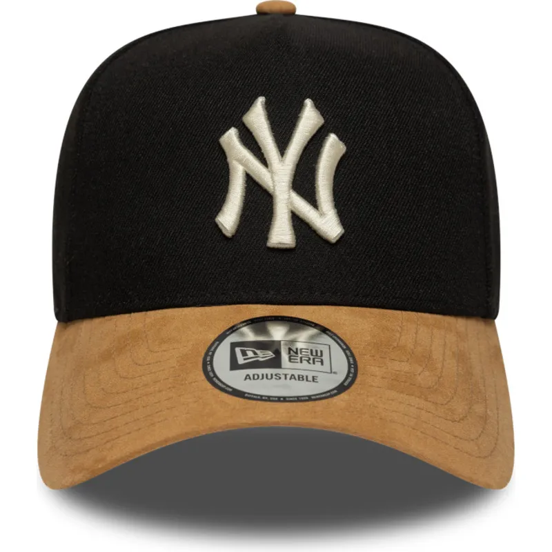 schwarze-und-braune-snapback-kappe-9forty-e-frame-mit-gebogenem-schirm-aus-wildleder-der-new-york-yankees-mlb-von-new-era