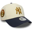 casquette-courbee-beige-et-bleue-marine-snapback-9forty-e-frame-world-series-patch-new-york-yankees-mlb-new-era