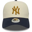 casquette-courbee-beige-et-bleue-marine-snapback-9forty-e-frame-world-series-patch-new-york-yankees-mlb-new-era