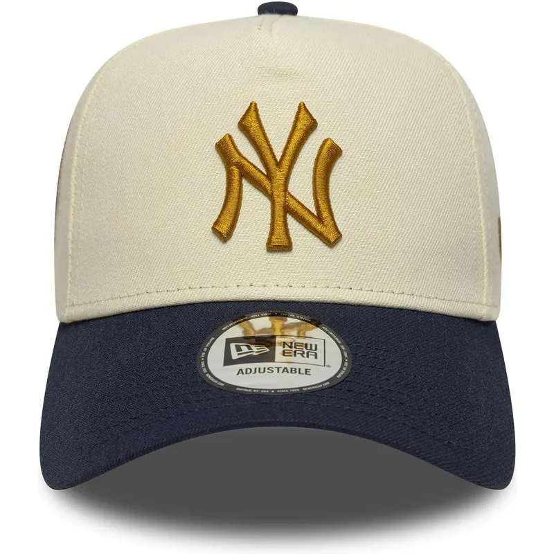 bezowa-i-granatowa-czapka-z-zakrzywionym-daszkiem-snapback-9forty-e-frame-world-series-patch-new-york-yankees-mlb-new-era