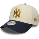 casquette-courbee-beige-et-bleue-marine-snapback-9forty-e-frame-world-series-patch-new-york-yankees-mlb-new-era