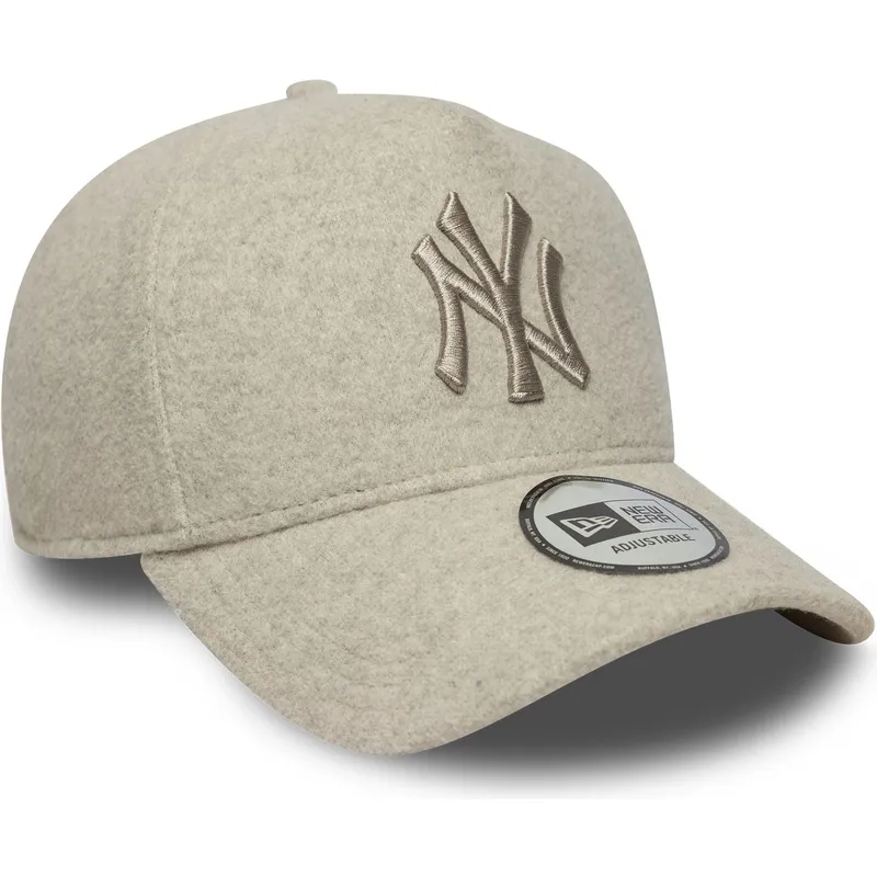 beige-gebogene-snapback-kappe-mit-beige-logo-9forty-e-frame-melton-der-new-york-yankees-mlb-von-new-era