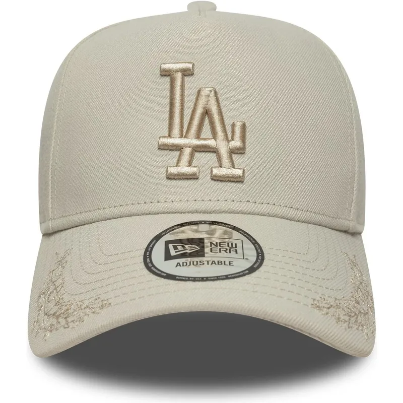 beige-gebogene-snapback-kappe-mit-logo-beige-9forty-e-frame-tonal-icon-der-los-angeles-dodgers-mlb-von-new-era