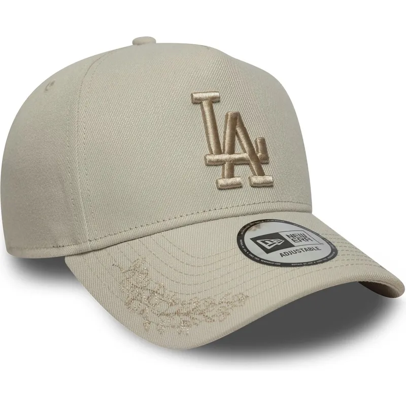 beige-gebogene-snapback-kappe-mit-logo-beige-9forty-e-frame-tonal-icon-der-los-angeles-dodgers-mlb-von-new-era
