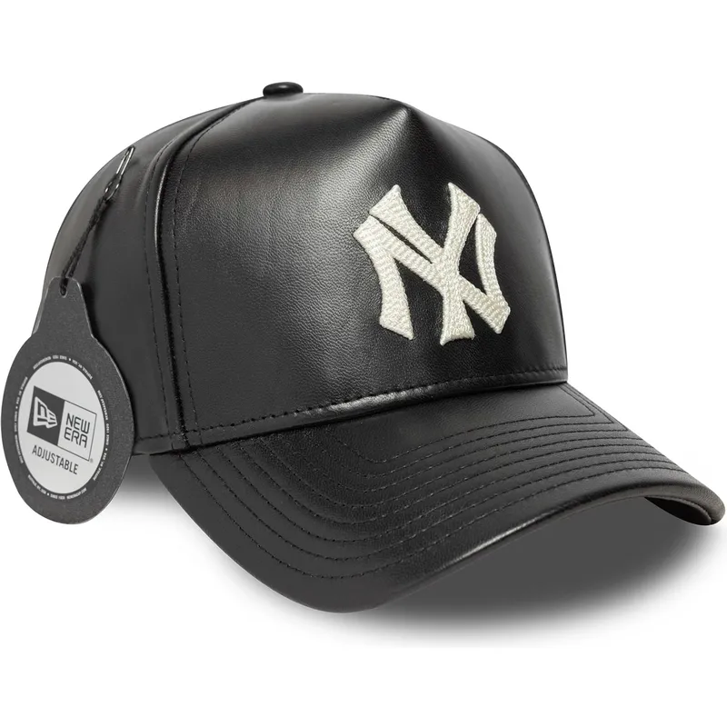 verstellbare-schwarze-gebogene-kappe-9forty-e-frame-img-leather-der-new-york-yankees-mlb-von-new-era
