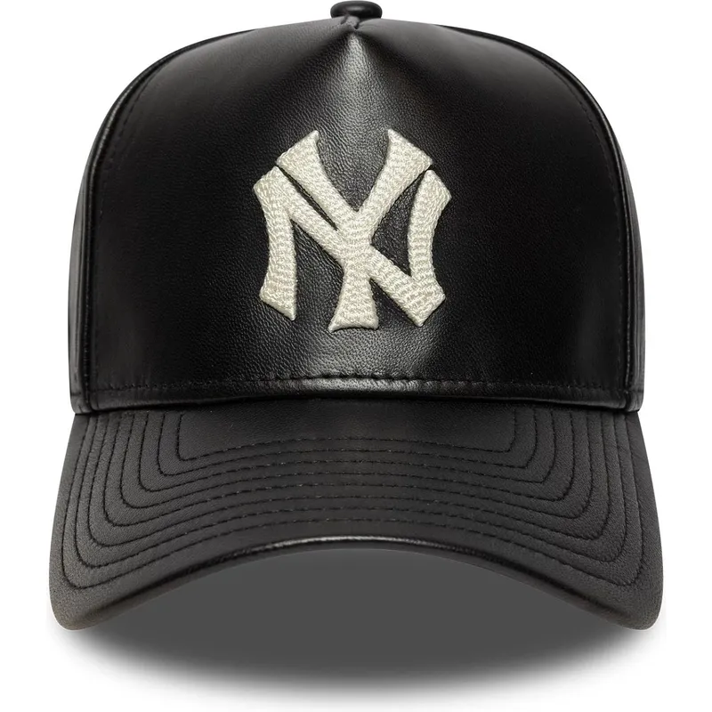 verstellbare-schwarze-gebogene-kappe-9forty-e-frame-img-leather-der-new-york-yankees-mlb-von-new-era