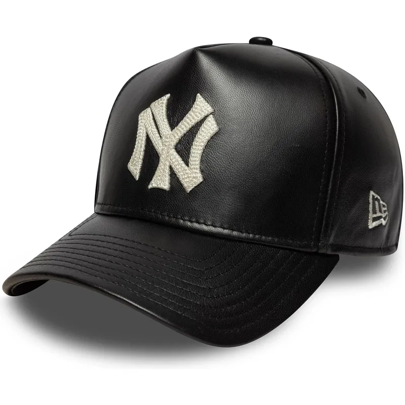 verstellbare-schwarze-gebogene-kappe-9forty-e-frame-img-leather-der-new-york-yankees-mlb-von-new-era