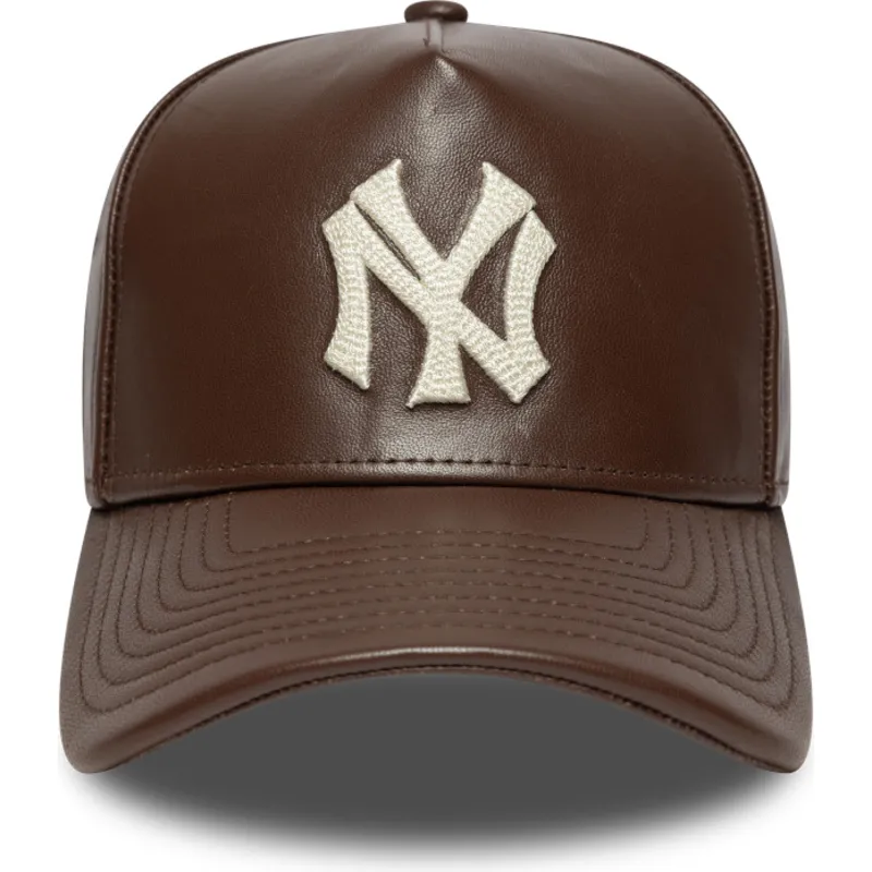 new-era-new-york-yankees-mlb-9forty-e-frame-img-leather-verstellbare-braune-kappe