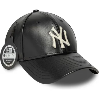 Cappellino nero curvo regolabile 9FORTY M-Crown Img Leather dei New York Yankees MLB di New Era