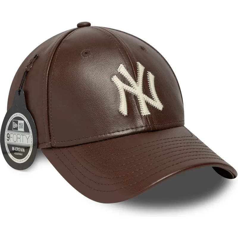 cappellino-curvo-marrone-regolabile-9forty-m-crown-img-leather-dei-new-york-yankees-mlb-di-new-era