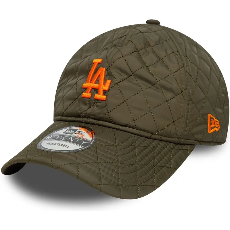 cappellino-curvo-verde-regolabile-con-logo-arancione-9twenty-quilted-dei-los-angeles-dodgers-mlb-di-new-era