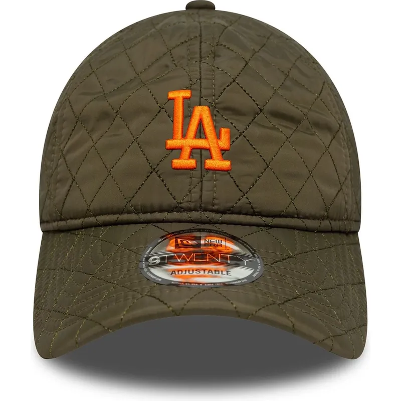 gron-justerbar-kurvad-keps-med-orange-logotyp-9twenty-quilted-fran-los-angeles-dodgers-mlb-av-new-era