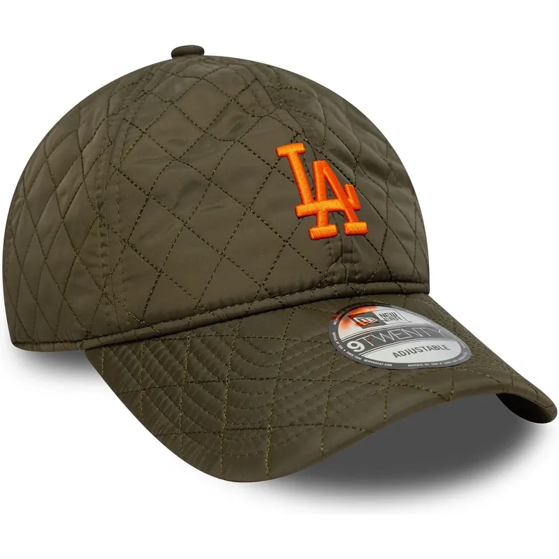 cappellino-curvo-verde-regolabile-con-logo-arancione-9twenty-quilted-dei-los-angeles-dodgers-mlb-di-new-era