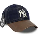 cappellino-curvo-blu-navy-e-marrone-regolabile-9twenty-img-loden-leather-dei-new-york-yankees-mlb-di-new-era