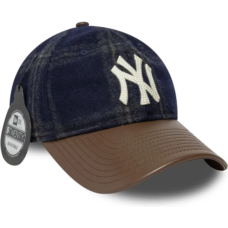 cappellino-curvo-blu-navy-e-marrone-regolabile-9twenty-img-loden-leather-dei-new-york-yankees-mlb-di-new-era