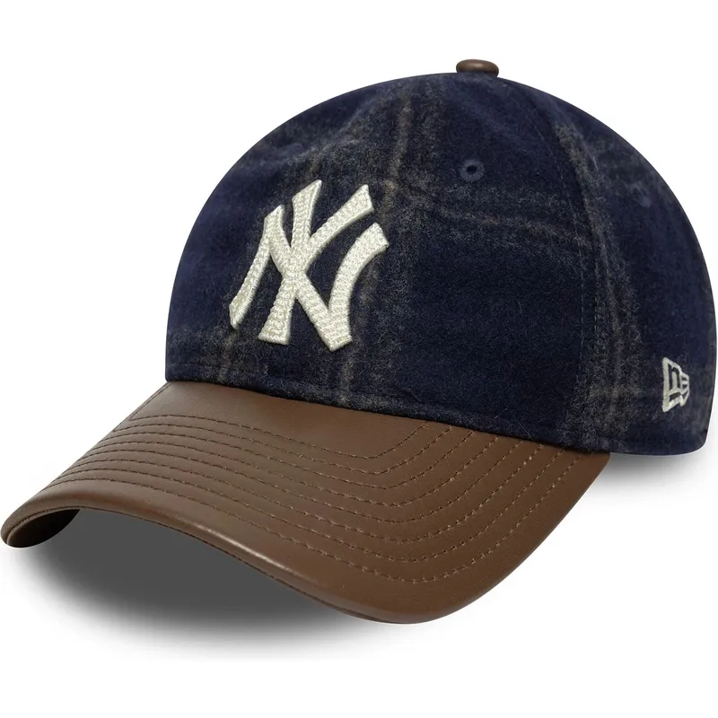 cappellino-curvo-blu-navy-e-marrone-regolabile-9twenty-img-loden-leather-dei-new-york-yankees-mlb-di-new-era
