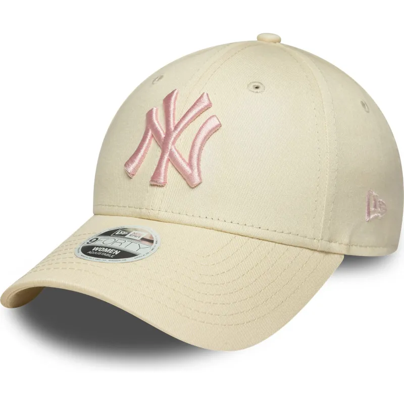 cappellino-curvo-beige-regolabile-da-donna-con-logo-rosa-9forty-league-essential-dei-new-york-yankees-mlb-di-new-era