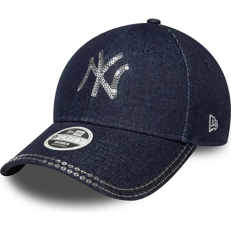 cappellino-con-visiera-curva-blu-marino-regolabile-da-donna-9forty-sequin-denim-dei-new-york-yankees-mlb-di-new-era
