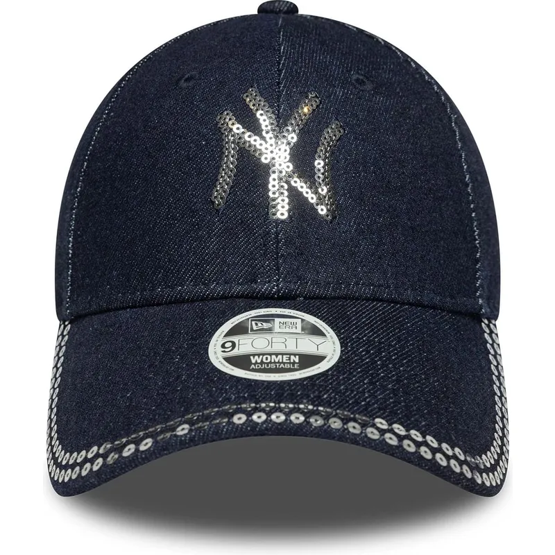 new-era-mlb-new-york-yankees-9forty-sequin-denim-damen-verstellbare-marineblaue-kappe
